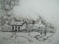 Appalachian Mountain Shed - Ink Drawings - By Tom Rechsteiner, Contemporary Realism Drawing Artist