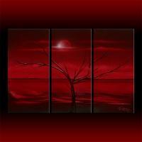 Deep Red Landscape Triptych Theo Dapore - Acrylic Paintings - By Theo Dapore, Abstract Impressionism Painting Artist
