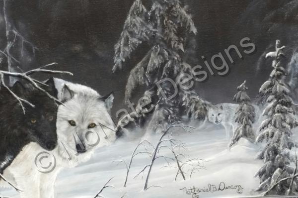 Art By Nathaniel B Dunson - Snow Wolves - Oil Pastel