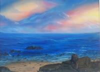 Leo Ocean Sunset - Oil On Canvas Paintings - By Monique And Nate Dunson, Traditional Painting Artist