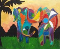 Elephant Love - Acrylic Paintings - By Monique  Dunson Nate Dunson, Animal Painting Artist