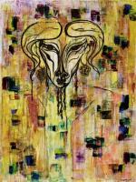 The Aries The Wise - Acrylic Gel Medium China Ink H Mixed Media - By Galia Vaillancourt, Klimt Hines Asian Art Chinese Mixed Media Artist