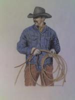 Easy Day - Ink And Colored Pencil Mixed Media - By Kathy Sands, Western Mixed Media Artist