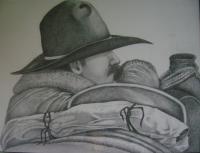 Keeping Watch - Pencil  Graphite Drawings - By Kathy Sands, Western Realism Drawing Artist