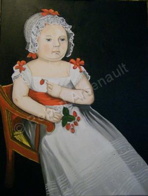 Primitive Portraits - Baby In White Gown With Strawberries Haley - Oil On Stretched Canvas