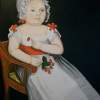 Baby In White Gown With Strawberries Haley - Oil On Stretched Canvas Paintings - By Robert Arsenault, Early American Folk Art Painting Artist