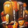 Magic Stars Above The City  3 Wishes - Acrylic On High Gallery Qualit Paintings - By Elizabeth Kawala, Original Painting Landscape Ab Painting Artist