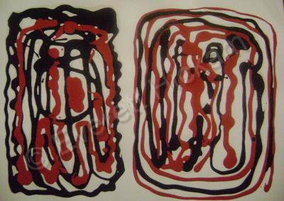 9X12 Inch Original - Study In Red And Black  Acrylic On141 Lb Art Paper - Acrylic