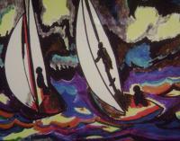 St Sea - Sailing Into A Rain Squall - Mixed Medium