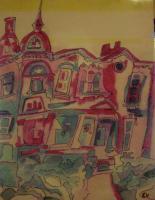 Italy Is Always Fun - Colored Ink Paintings - By Everett Hickam, Primative Painting Artist