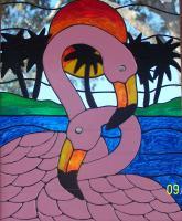 Flamingo Love - Glass Overlay Glasswork - By Kim Miller, Casual Glasswork Artist