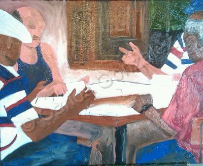 Old Cuba - Men Playing Dominoes - Oil On Canvas