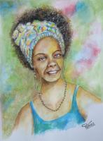 Negrita - Watercolor Paintings - By Ricardo Perez Uribe, Portrait Painting Artist