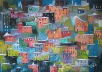 Las Casitas - Oil Paintings - By Ricardo Perez Uribe, Abstract Painting Artist