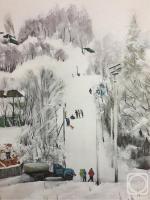 Winter Fun - Watercolor Drawings - By Rostislav Shmakov, Realism Drawing Artist