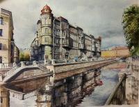 Along Griboyedov Canal - Watercolor Paintings - By Rostislav Shmakov, Realism Painting Artist