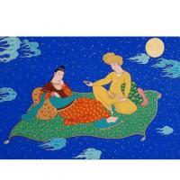 Esfahani Romances - Romance In The Moonlight - Gouache And Goldsheet
