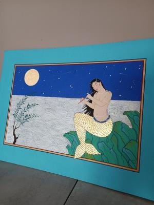 Esfahan Style - I Know A Little Sad Mermaid - Gouache And Goldsheet