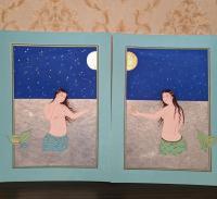 Esfahan Style - Mermaids In Two Frames - Gouache And Goldsheet