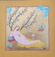 Esfahan Style - Persian Garden - Gouache And Goldsheet