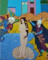 Birth Of Venus In Iran - Gouache And Goldsheet Paintings - By Aynaz Najafi, Miniature Painting Artist
