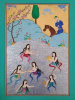 Alexander While In India Sees Some Maidens Swimming - Gouache And Goldsheet Paintings - By Aynaz Najafi, Miniature Painting Artist