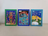 3- Pieces Tarot- Inspired Cards - Gouache And Goldsheet Paintings - By Aynaz Najafi, Miniature Painting Artist