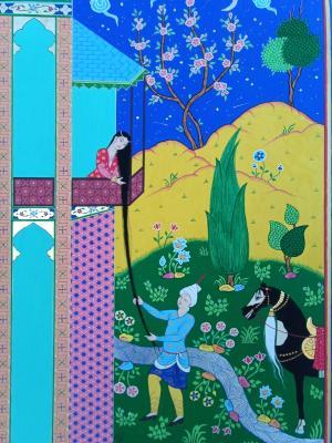 Tabriz - The Descent Of Love - Gouache And Goldsheet