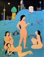 Le Mademoiselle De Teheran - Gouache And Goldsheet Paintings - By Aynaz Najafi, Miniature Painting Artist