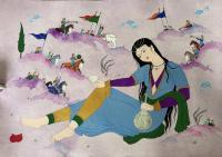 Zan - Gouache And Goldsheet Paintings - By Aynaz Najafi, Contemporary Persian Miniature Painting Artist