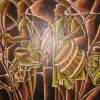 Hausa War Dancers - Oil On Canvas Paintings - By Benedict Edet, Geometric Abstraction Painting Artist