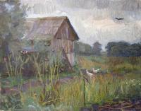 The Barn Nikitskoe 1982 - Oil On Canvas Paintings - By Yuri Yudaev, Realism Painting Artist