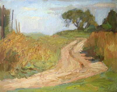 Author - Road Uphill Nikitskoe Village - Oil On Canvas On A Cardboard