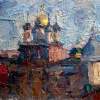 Novospasskiy Monastery Early Spring 1979 - Oil On Cardboard Paintings - By Yuri Yudaev, Impressionism Painting Artist