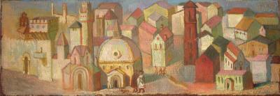 Author - Dream Renaissance City  Esquisse 2005 - Oil On Cardboard