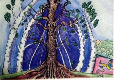 Illustrationcaricatures  Carto - Scene From Anja The Mighty Oak - Colored Pencil Marker And Pain