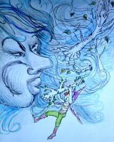 Storm Scene Anja The Mighty Oak - Colored Pencil Marker And Pain Drawings - By Jillian Bernstein, Fun Drawing Artist