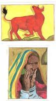Red Bull  Old Age Woman - Oil On Canvas Drawings - By Ravi Arts, Waterpaint Drawing Artist
