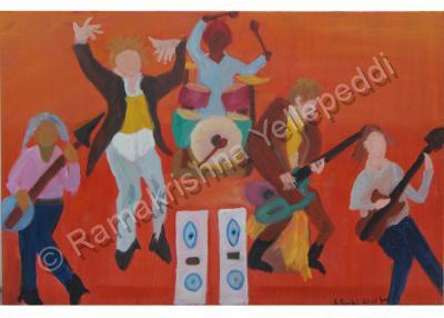 E Ramki - A Pop Music Concert - Oil On Sretched Canvas