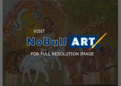 E Ramki - Procession Of A Village Deity - Oil On Sretched Canvas