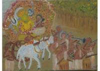 Procession Of A Village Deity - Oil On Sretched Canvas Paintings - By Ramakrishna Yellepeddi, Contemporary Indian Art Painting Artist