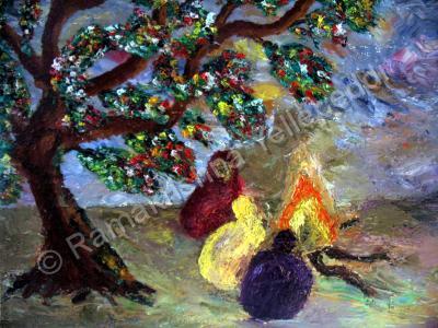 E Ramki - Bhogi Fire - Oil On Stretched Canvas