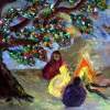 Bhogi Fire - Oil On Stretched Canvas Paintings - By Ramakrishna Yellepeddi, Contemporary Indian Art Painting Artist