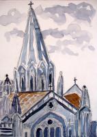 Tower Of San Thome Cathedral Madras India - Water Color On Canson Paper Paintings - By Ramakrishna Yellepeddi, Contemporary Indian Art Painting Artist