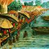 Bathing Ghats On The Ganges - Water Color On Handmade Paper Paintings - By Ramakrishna Yellepeddi, Contemporary Indian Art Painting Artist