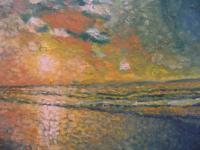E Ramki - Sunrise Over Thiruvanmiyur Beach Chennai India - Oil On Stretched Canvas