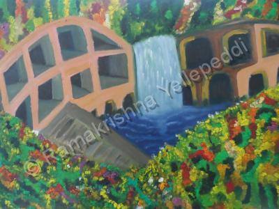 E Ramki - Jain Meditation Caves - Oil On Stretched Canvas