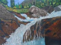 E Ramki - Spray Over Rocks - Oil On Stretched Canvas