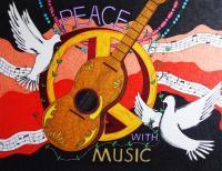 Peace With Music - Ink Marker On Cardboard Drawings - By Steve Boisvert, Pop Art Drawing Artist