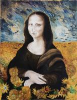Mona Lisa Meets Vincent - Oil On Paper Paintings - By Diana Harisis, Abstract Painting Artist